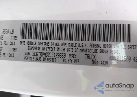 2020 Ram Promaster 1500 Low Roof 136 Wb z USA, uszkodzony, nr VIN 3C6TRVAG2LE120669